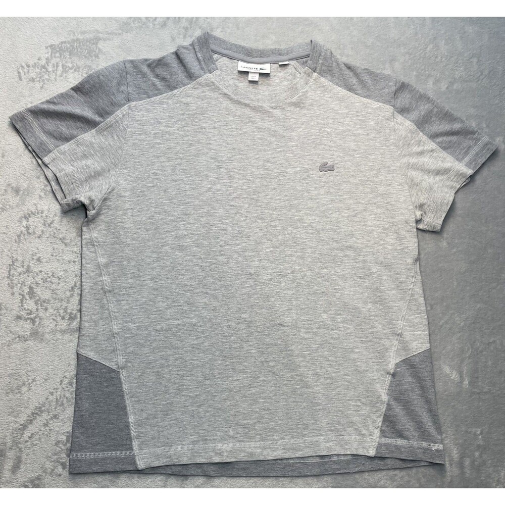 LACOSTE COLOR BLOCK MEN'S LARGE SHIRT COTTON V-NECK GRAY